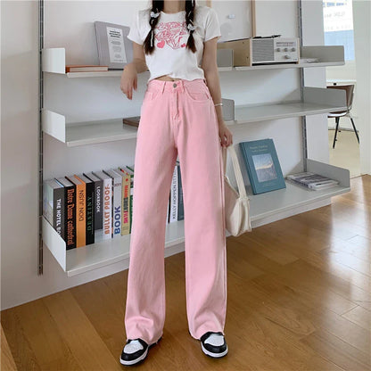 Premium cotton denim high-waist wide-leg trousers in a flattering, figure-hugging silhouette