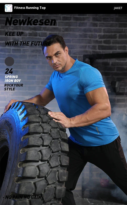 Men's summer sports t-shirt in black, white, grey, navy, and lake blue colours with quick-drying, breathable, and UV-protective features