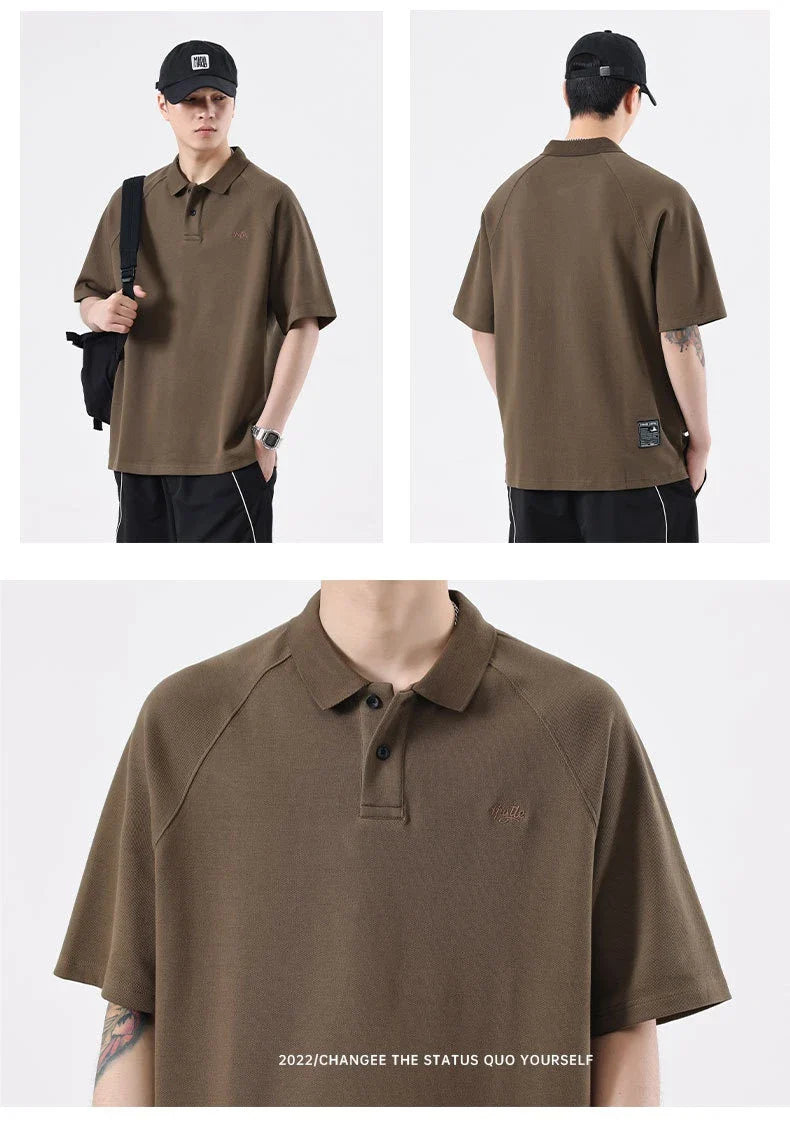 Stylish everyday raglan t-shirt for men in white, dark brown, and melange grey colours