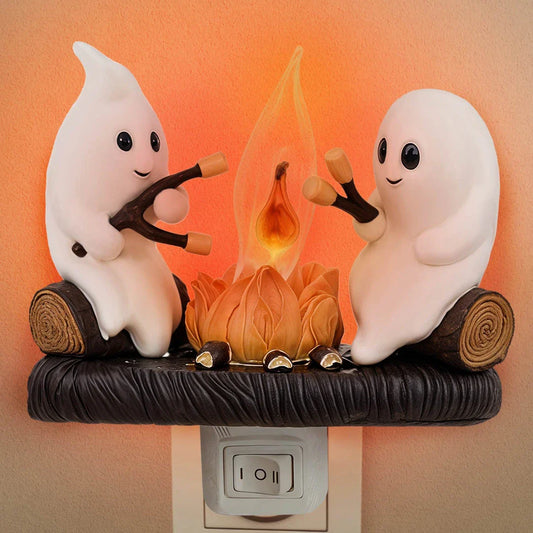 Enchanting Halloween Ghost Campfire Night Light with a charming bonfire design and friendly ghosts, creating a cosy and whimsical atmosphere.