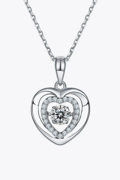 Elegant moissanite heart pendant necklace in 925 sterling silver, featuring a sparkling moissanite centre stone and shimmering zircon accents