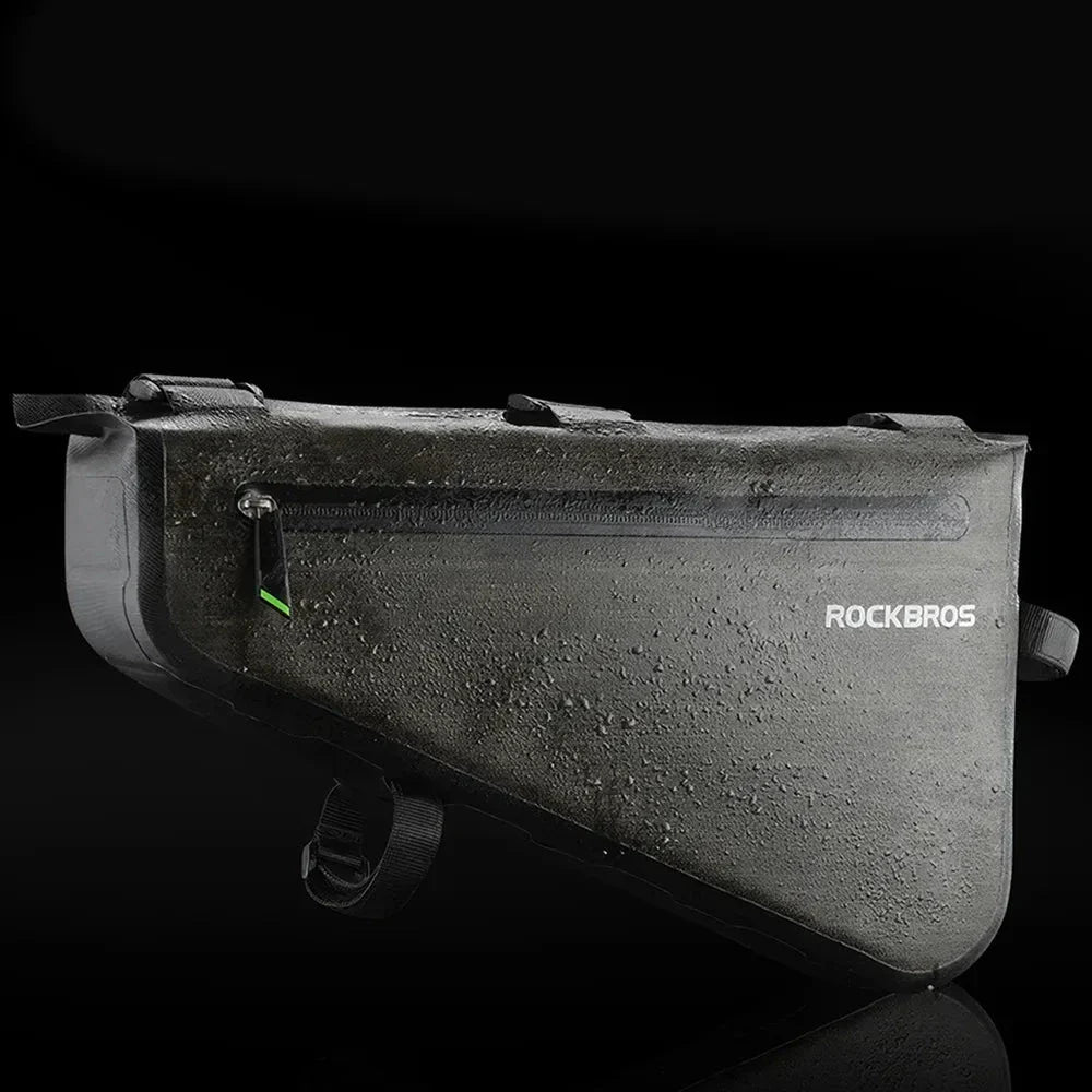 Waterproof and durable triangle-shaped bike bag with reflective accents, perfect for UK cyclists