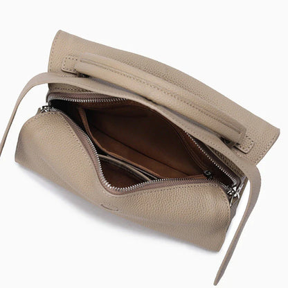 Premium British cowhide leather shoulder bag with multiple interior pockets and adjustable strap for versatile wear