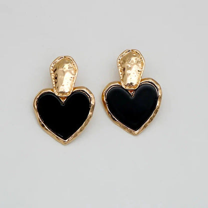Elegant black heart drop earrings made from vintage zinc alloy fashion jewellery
