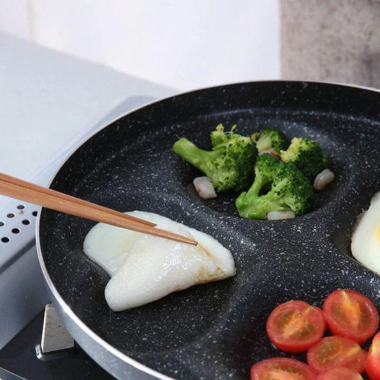 Premium 4-in-1 non-stick frying pan set made of durable aluminium alloy with ergonomic handles and a versatile 4-pan design for efficient multi-dish cooking.