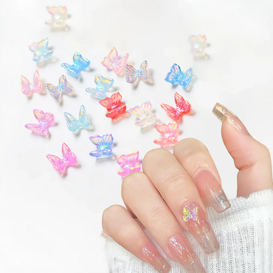 Captivating Aurora Butterfly Nail Charms with a mesmerising reflective effect, perfect for elevated DIY nail art