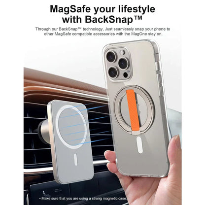 A premium 360-degree magnetic ring phone holder with wireless charging capabilities, made from high-quality aluminium alloy.