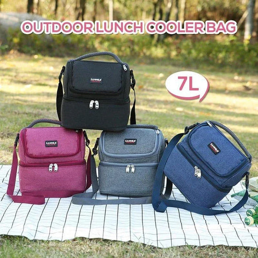 Premium insulated cooler bag with dual compartments for chilled drinks and snacks, made from durable Oxford cloth in a range of stylish colours.
