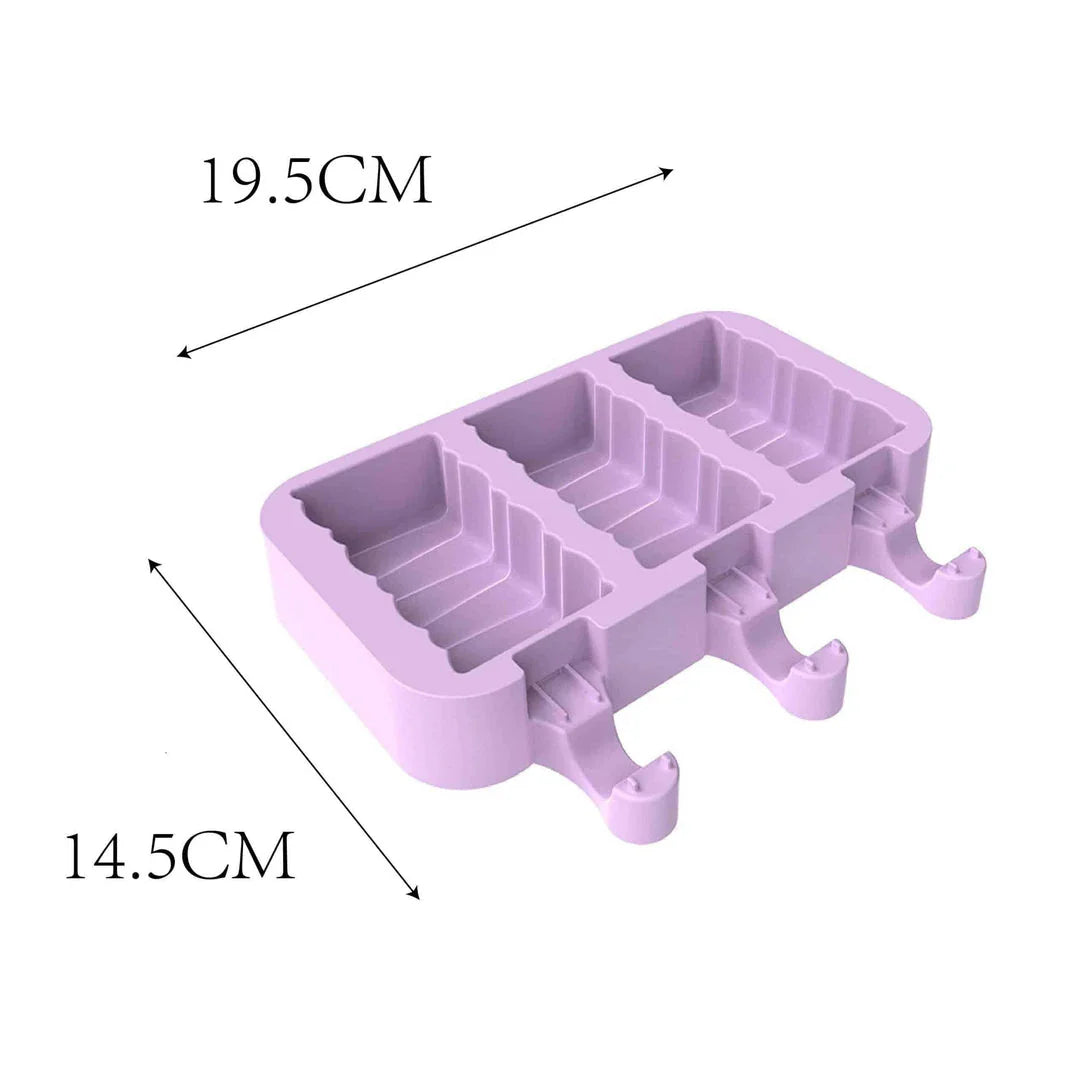 Purple silicone popsicle mould with stainless steel sticks, perfect for creating homemade frozen treats with a British flair