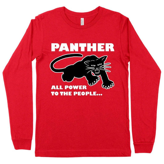 Iconic Black Panther long sleeve t-shirt in white, featuring a bold graphic design and premium, ethically-sourced cotton construction.