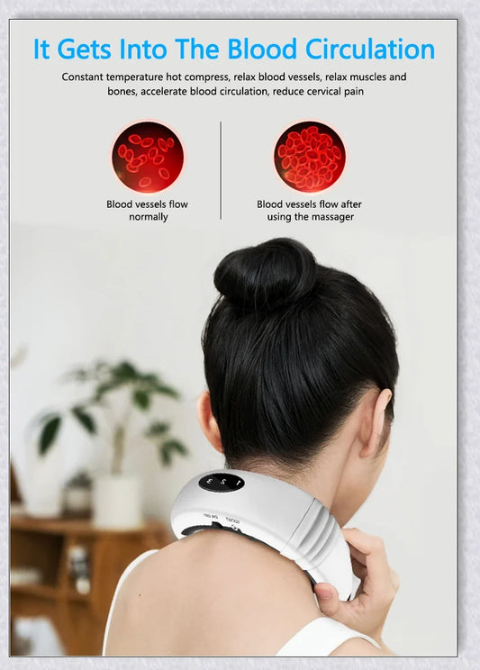 A wireless neck massager with an adjustable design for targeted neck pain relief and muscle relaxation.