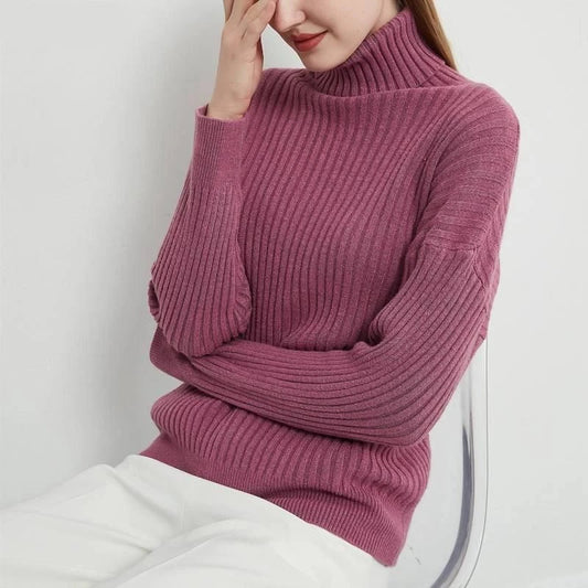 Elegant Autumn & Winter Turtleneck Jumper for Stylish British Women in Fuchsia Colour