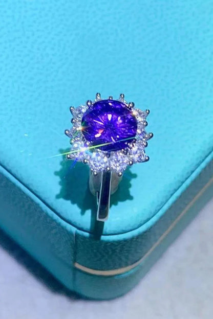 Elegant Moissanite Platinum-Plated Ring with a 2-carat centre stone and a luxurious platinum-plated sterling silver band