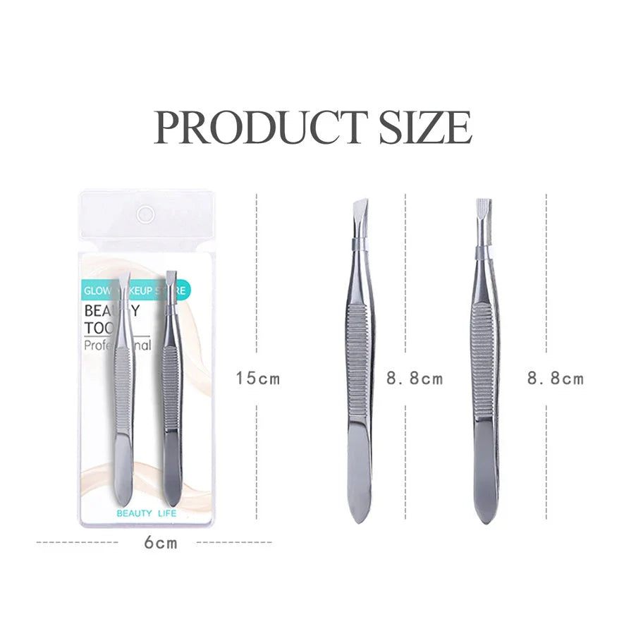 Set of two premium stainless steel hair removal tweezers in a stylish case for effortless grooming