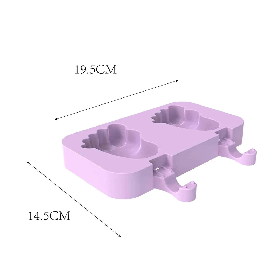 Purple silicone popsicle mould with stainless steel sticks, perfect for creating homemade frozen treats with a British flair