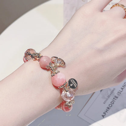 Stylish cream agate crystal bracelet with captivating Star of Peach design, available in S and M sizes for fashion-conscious British women