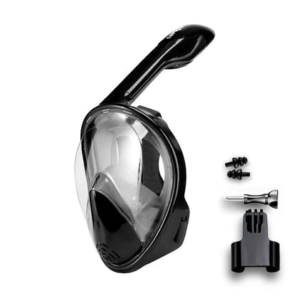 Premium full face anti-fog snorkel mask with wide 180-degree viewing and adjustable camera mount