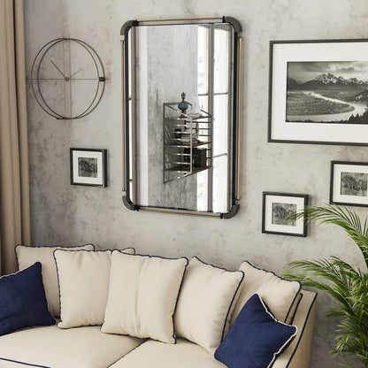Vintage Industrial Black Metal Pipe Wall Mirror - Rectangular mirror with distressed metal pipes for a timeless, retro look