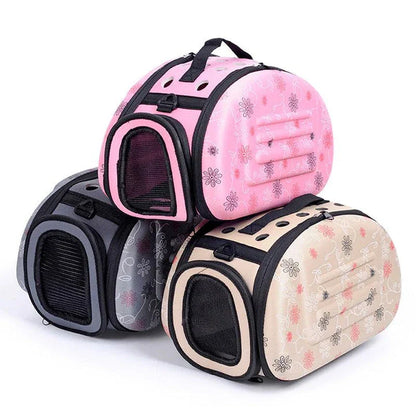 Premium breathable dog carrier in champagne colour with plush polyester lining and mesh panels for comfortable pet travel