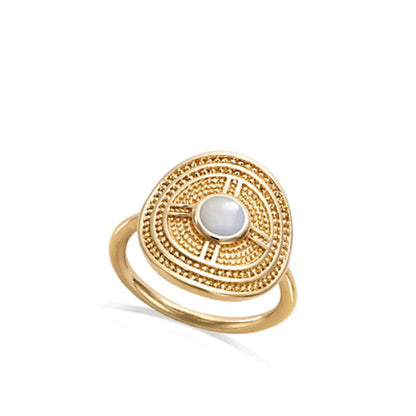 Elegant Sterling Silver Ring with Retro Design and Semi-Precious Stones for Women