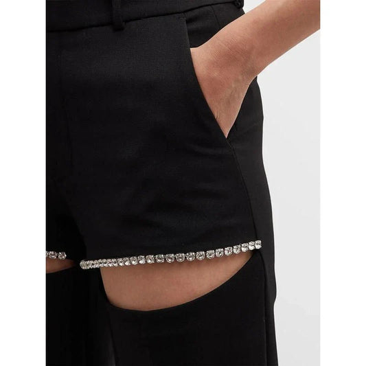 Sophisticated high-waist, wide-leg trousers with spliced diamond detailing for a stylish and comfortable look