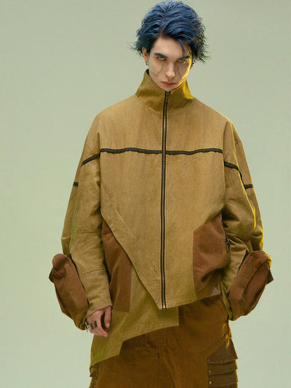Asymmetric medium and long sandstone wind coat with premium cotton construction and adjustable stand collar for versatile British style