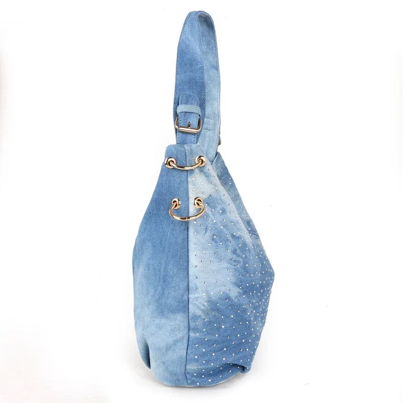 Denim Canvas One-Shoulder Messenger Bag in Blue and Black Colours