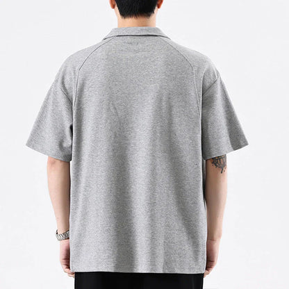 Refined cotton blend lapel shirt with half sleeves in a variety of colours, including brown, melange grey, and dark green