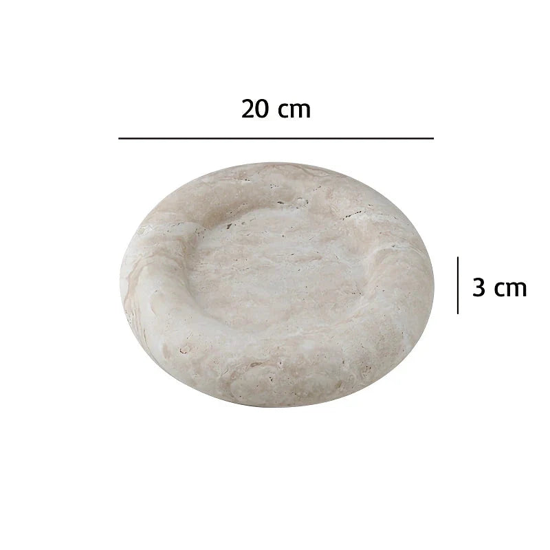 Elegant travertine serving tray with a smooth, round design and neutral beige colour for versatile home decor use