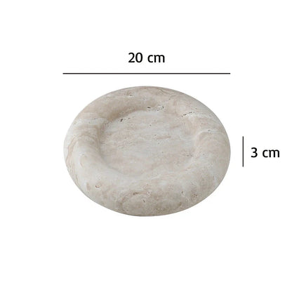 Elegant travertine serving tray with a smooth, round design and neutral beige colour for versatile home decor use
