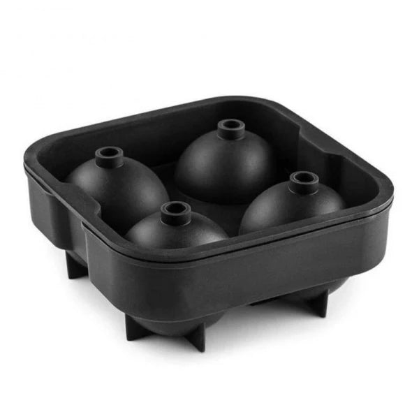 Premium Large Ice Ball Maker in Black, Producing Four 4.5 cm Ice Balls, Ideal for Cocktails and Beverages