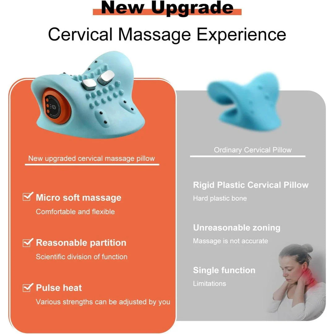 Premium neck stretcher pillow with EMS massage, heat therapy, and cervical traction for relieving neck pain and tension