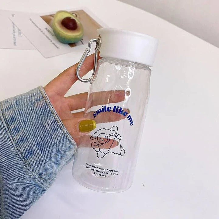 A frosted plastic water bottle with a cartoon dog design, perfect for everyday hydration and a fun, playful look.