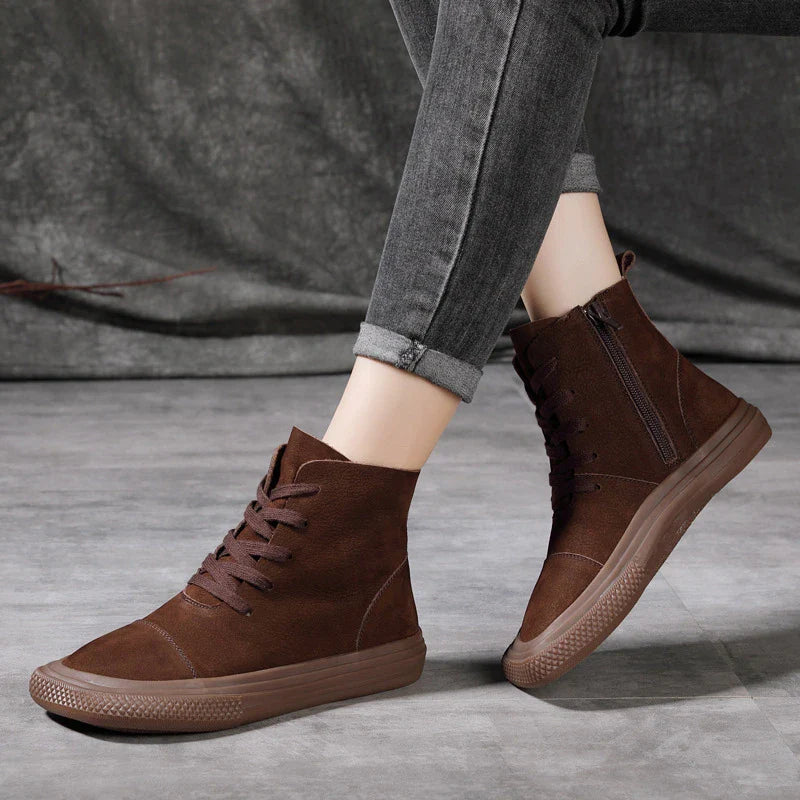 Premium first-layer cowhide casual women's leather loafers with square toe design and durable rubber sole