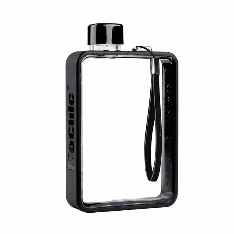 A premium, flat-shaped water bottle with a carry bag, available in multiple colours for eco-friendly hydration on the go.