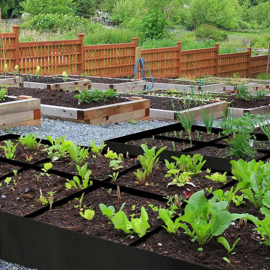 Modular felt raised garden beds with adjustable grid system for growing a variety of plants in small spaces