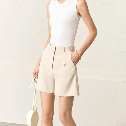Stylish casual straight shorts in classic black and chic apricot colours, featuring a premium twill fabric blend for comfort and durability.