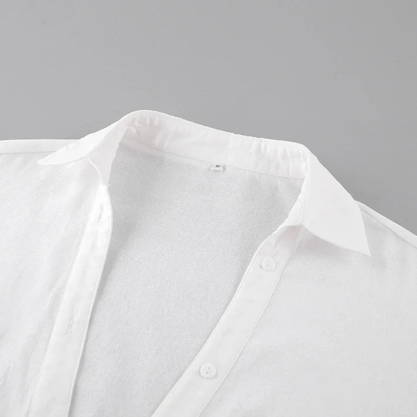 Relaxed-fit white casual set with shorts, featuring a loose, comfortable design made from premium cotton for all-day style and comfort.
