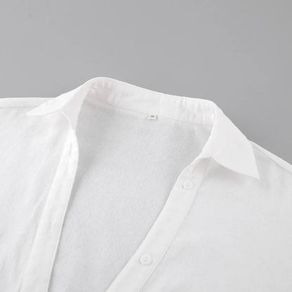 Relaxed-fit white casual set with shorts, featuring a loose, comfortable design made from premium cotton for all-day style and comfort.