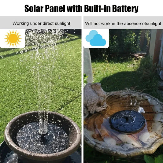 3W solar-powered water fountain with LED lights and customisable spray nozzles, perfect for enhancing any garden or pond