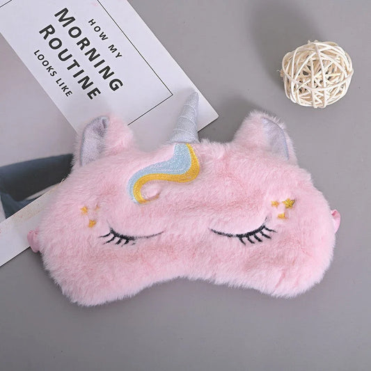 Soft and plush glitter unicorn sleep mask with elastic bandage for a comfortable fit
