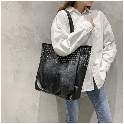 Premium British leather tote bag in black, featuring a large capacity design and stylish, versatile appeal.