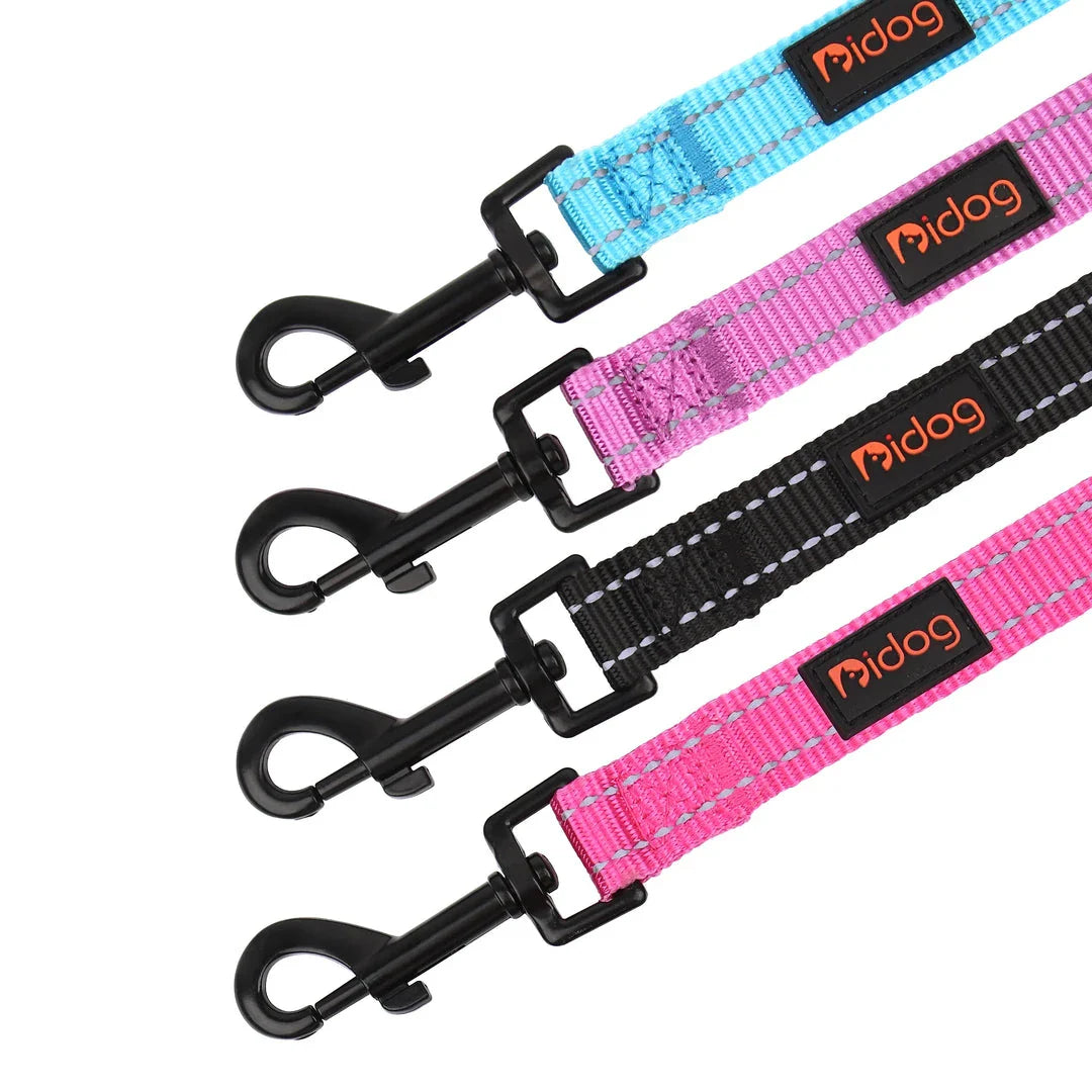 Premium 5ft Dual-Handle Reflective Nylon Dog Leash with durable nylon construction, padded handles, and reflective stitching for enhanced visibility