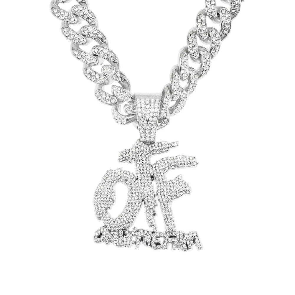 Exquisite diamond-inlaid letter pendant necklace with adjustable Cuban chain in gold and silver colour options