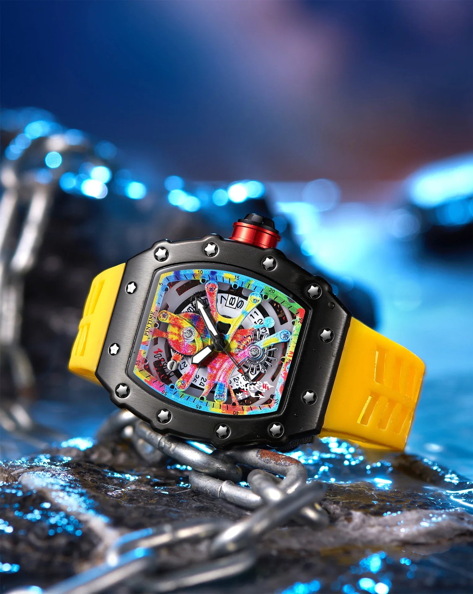 Quartz watch with a captivating tourbillon skeleton design, available in a range of sophisticated colour options