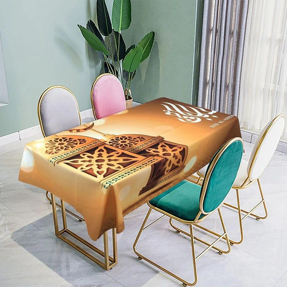 Elegant Muslim Ramadan table cloth with intricate Islamic-inspired design in various size options
