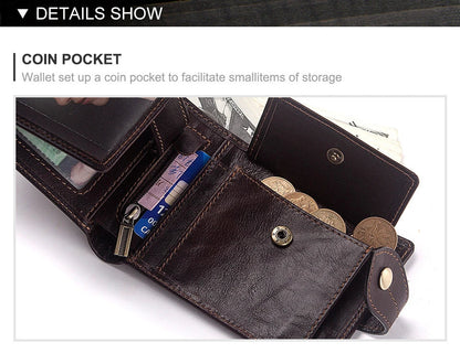 Premium British cowhide leather wallet with multi-card design and anti-magnetic protection