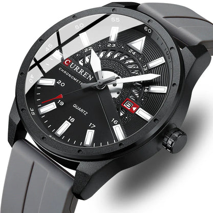 Stylish men's quartz watch with a sleek, round case and a comfortable silicone strap in blue colour