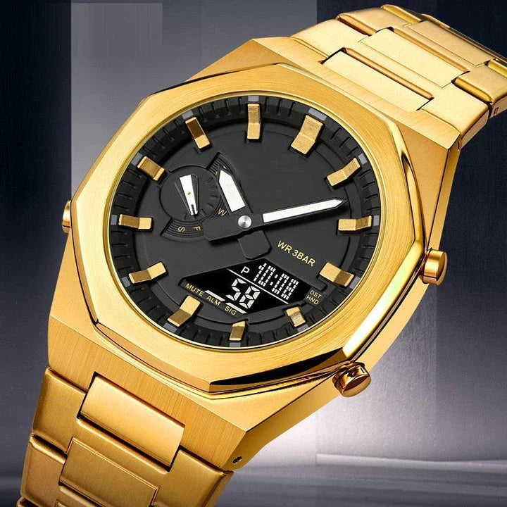 Premium multifunctional sports watch with sleek design, waterproof construction, and practical features like dual time, date, and alarm clock