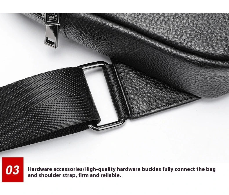 A premium genuine leather crossbody bag with an urban, minimalist design, perfect for everyday use and outdoor adventures.